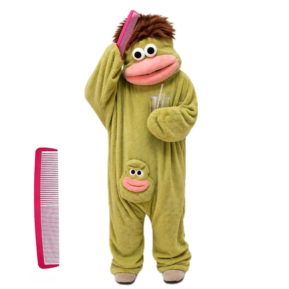 2.1ft~6ft Funny Big Mouth Frog Onesie – Silly Frog Onesie Pajamas with Big Comb, Cute Cozy Monster Pajamas Soft Plush Fleece Cosplay Jumpsuit