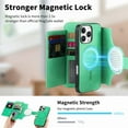 thumbnail image 6 of Compatible with Magsafe, Magnetic 2 in 1 Detachable Wallet Case for iPhone 12 Pro / 12, with Credit Card Slots Men Women, PU Leather RFID Blocking Flip Kickstand with Finger Ring, Green, 6 of 11