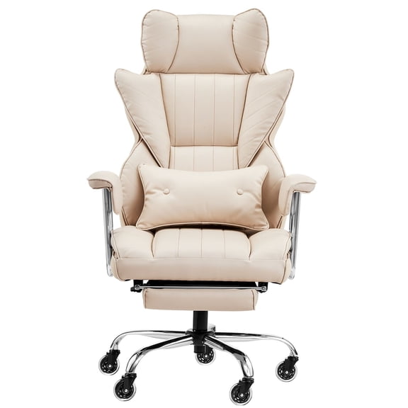 High-Capacity 400lb Executive Office Chair with Adjustable Lumbar Support,Reclining PU Leather Desk Chair with Footrest&Armrests,Brown Ergonomic Chair for Home Office