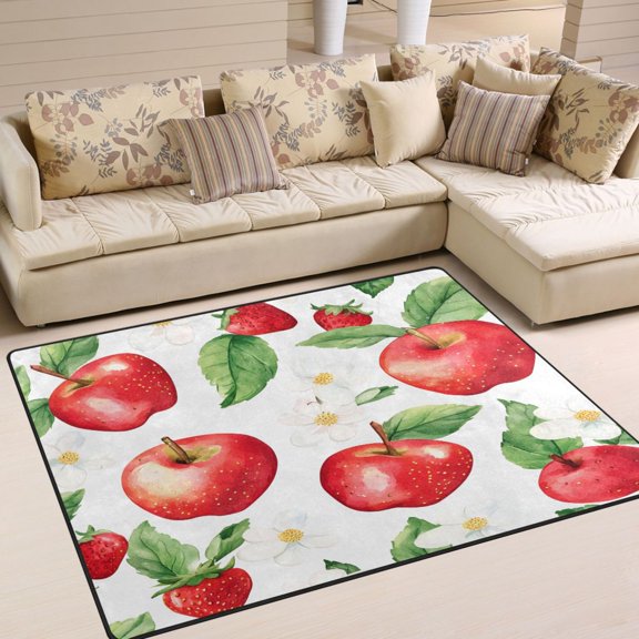 Yayeee Area Rugs for Living Room 5.2'x4' Non Slip Washable Bedroom Floor Carpet, White Apple Pattern