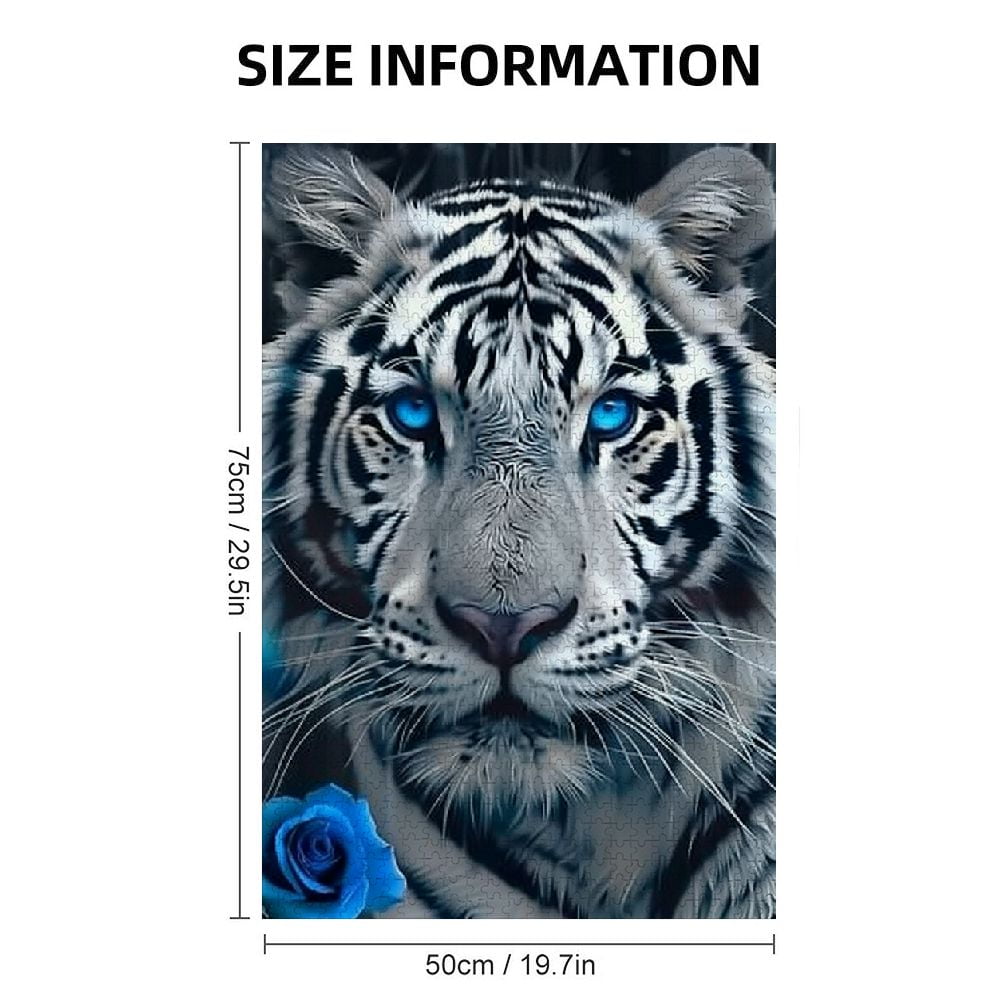 Shiartex White Tiger Blue Eyes Rose Wooden Jigsaw Puzzle for Family Friends, Premium Eco-Friendly Gift with Relaxing and Intellectual Challenge 1000PCS