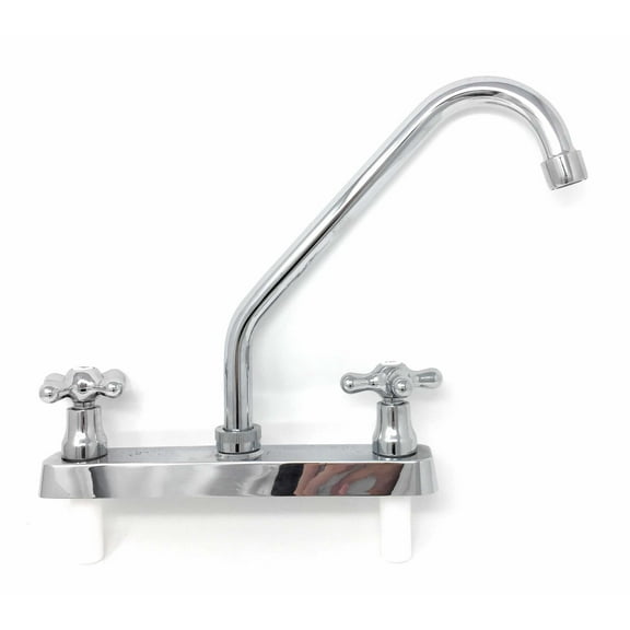 Madol Two Handle High Arc Stainless Steel Spout Kitchen Faucet, Chromed Surface, 8 Inch Center Set [3015P] Plastic (POM) Body