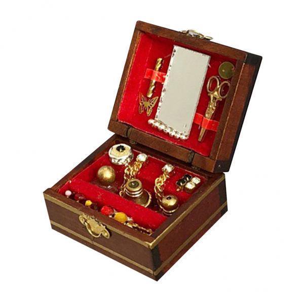Caja de joyería de casa de muñecas,Joyero de madera,Mini joyero de madera,1/12 joyero,Decoración de tocador de casa de muñecas 1/12,Decoración de casa de muñecas en miniatura perfke Caja de joyería de casa de muñecas