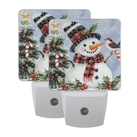 LED Sensor Night Light Dusk to Dawn Auto ON & Off, Plug-in Smiling Snowman