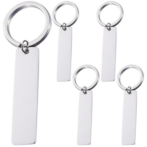 5 piezas de llaves sin terminar Keychains en blanco bricolaje rectángulo de acero inoxidable de acero inoxidable