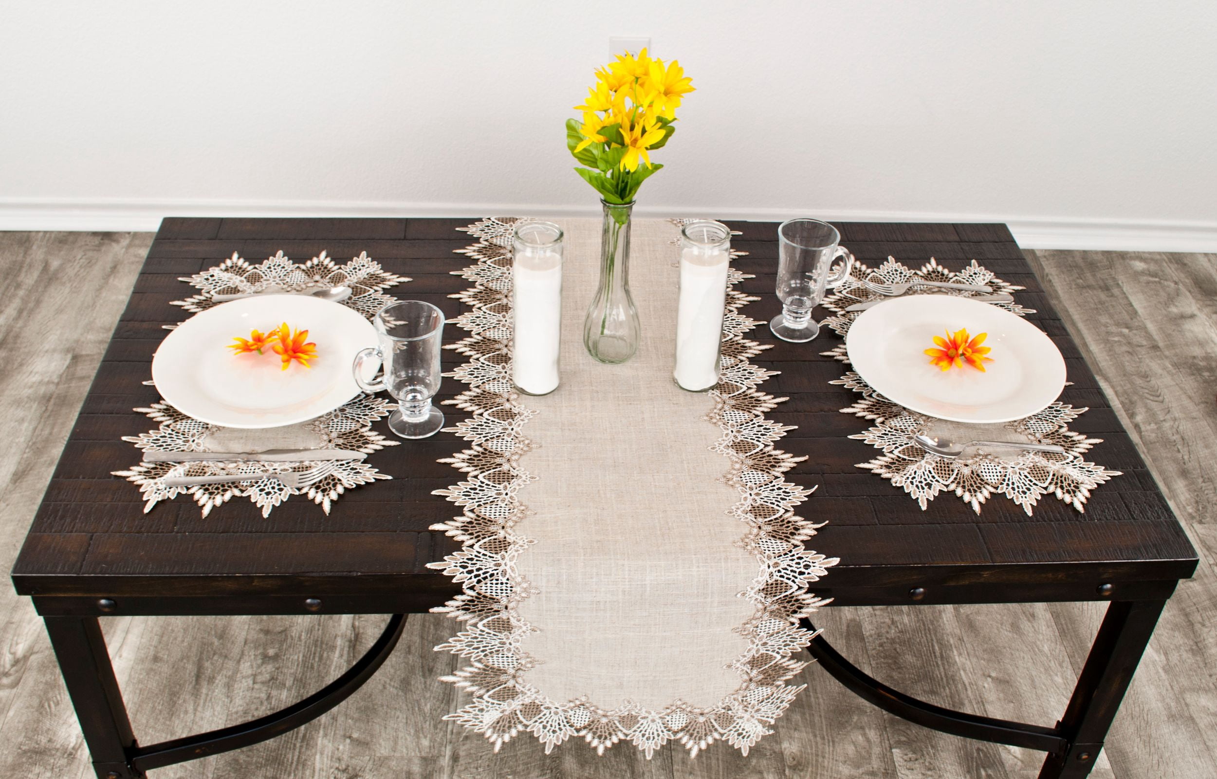 Neutral Earth Tone Beige Lace Table Runner (16" x 36"/54"/72"/88")