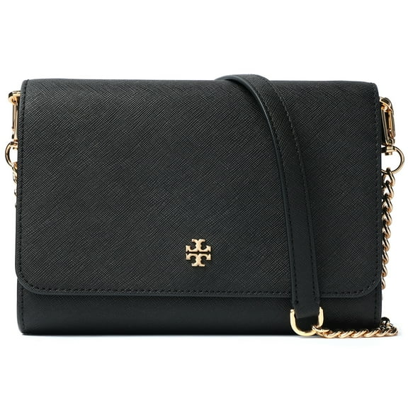 Tory Burch Women's Emerson Saffiano Leather Convertible Crossbody Bag Chain Wallet (Black)