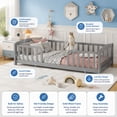 thumbnail image 3 of Miniyam Twin Kids Floor Bed with Guardrails, Pine Wood Montessori Bed Frame with Rounded Opening, Gray, 3 of 8