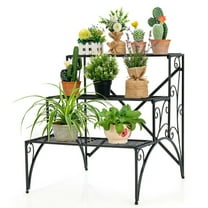 Topcobe 3-Tier Metal Plant Stand with Widened Grid Shelf for Porch Garden, Plant Stand Indoor Outdoor, Black