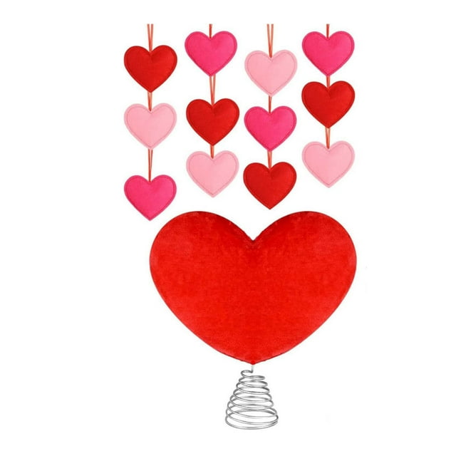 Red Heart Shaped Flocked Tree Topper Pendant For Christmas Valentines Day Decoration 95 Polyester 5 Spandex