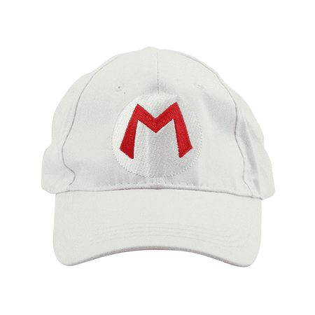 Mario M Logo White Baseball Cap Hat Super Mario Brothers Costume Nintendo Kart
