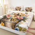 thumbnail image 5 of Manfei Vintage Puppy Bed Sheets, Butterfly Floral Full Size Sheets, Cream Green, 4-Piece, 1 Flat Sheet, 1 Fitted Sheet and 2 Pillowcases, 5 of 6