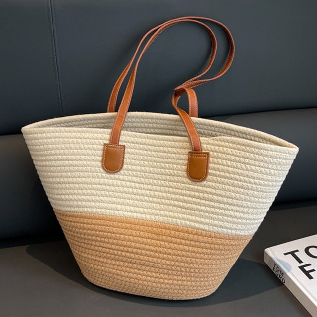Bolso de mano para mujer bolso de mano sencillo de paja de gran capacidad para mujer bolso de mano bolso de compras FLhrweasw Para estrenar