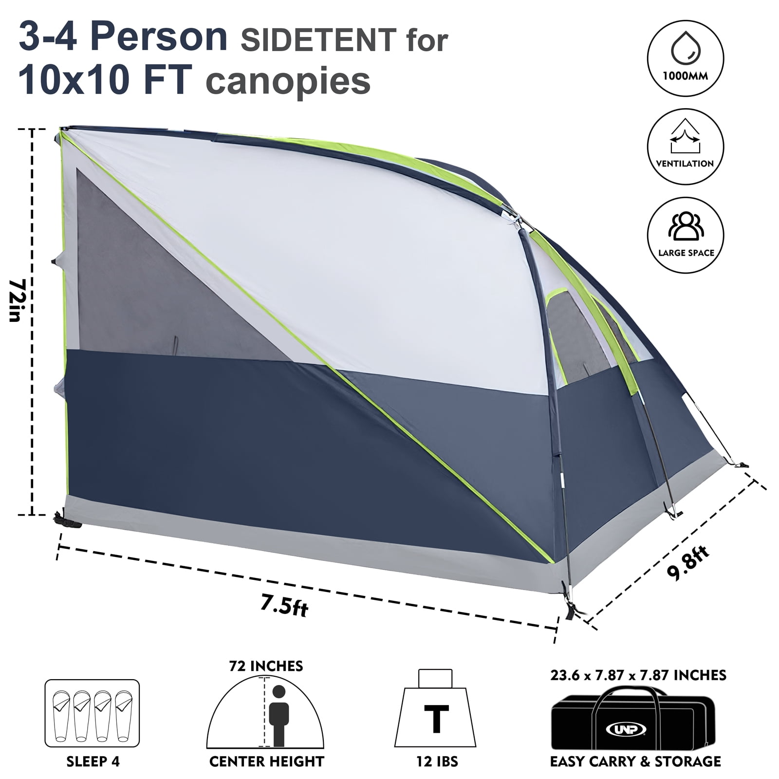 Camping Cube | Pop Up Canopy Side Tent for 10' x 10' Canopies Tent Easy Set Up Gazebo (Canopy/SHELTER NOT Included), Navy Blue