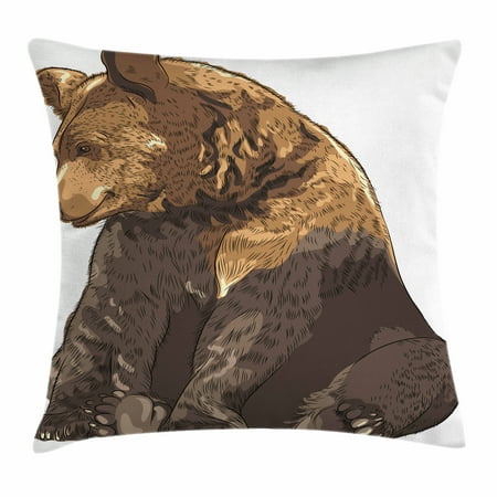 Big Pillows For Sitting Bear Throw Pillow Cushion Cover, Big and Cute Mammal Sitting Smiling Wildlife Beast Nature Inspired Cartoon Mascot, Decorative Square Accent Pillow Case, 18 X 18 Inches, Taupe Brown, by Ambesonne ()