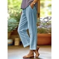thumbnail image 2 of Frontwalk Cotton Casual Pants for Women Elastic Waist Wide Leg Pants Comfy Straight Leg Pants Blue M, 2 of 5