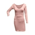 thumbnail image 4 of Fartey Women's Off-Shoulder Bodycon Dress Slim Fit Long Sleeve Ribbed Mini Dresses Soft Comfy Beach Vacation Party Cocktail Dresses Pink S-2XL, 4 of 5