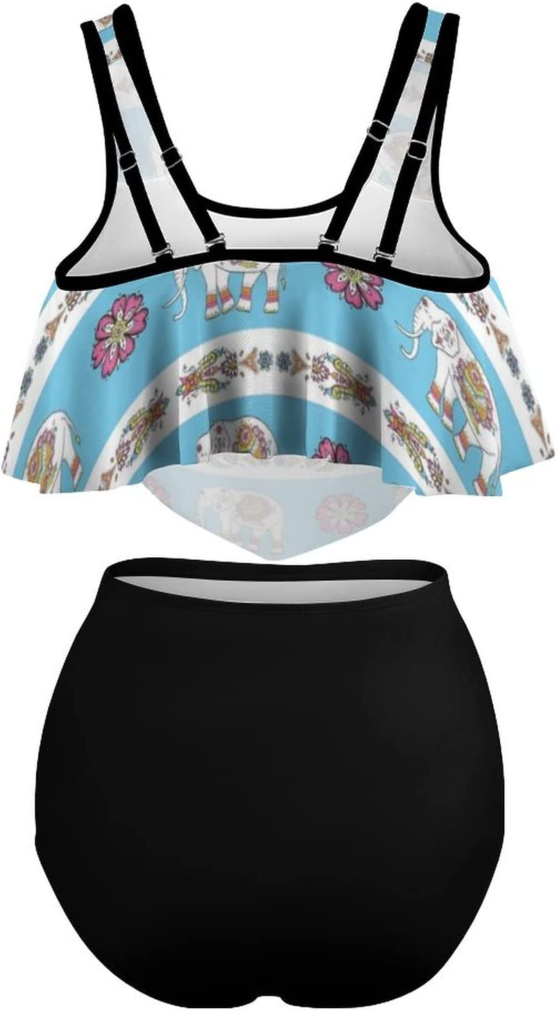 Africa Flora Elephant Women's Two Piece Tankini Swimsuits Bikini Suit