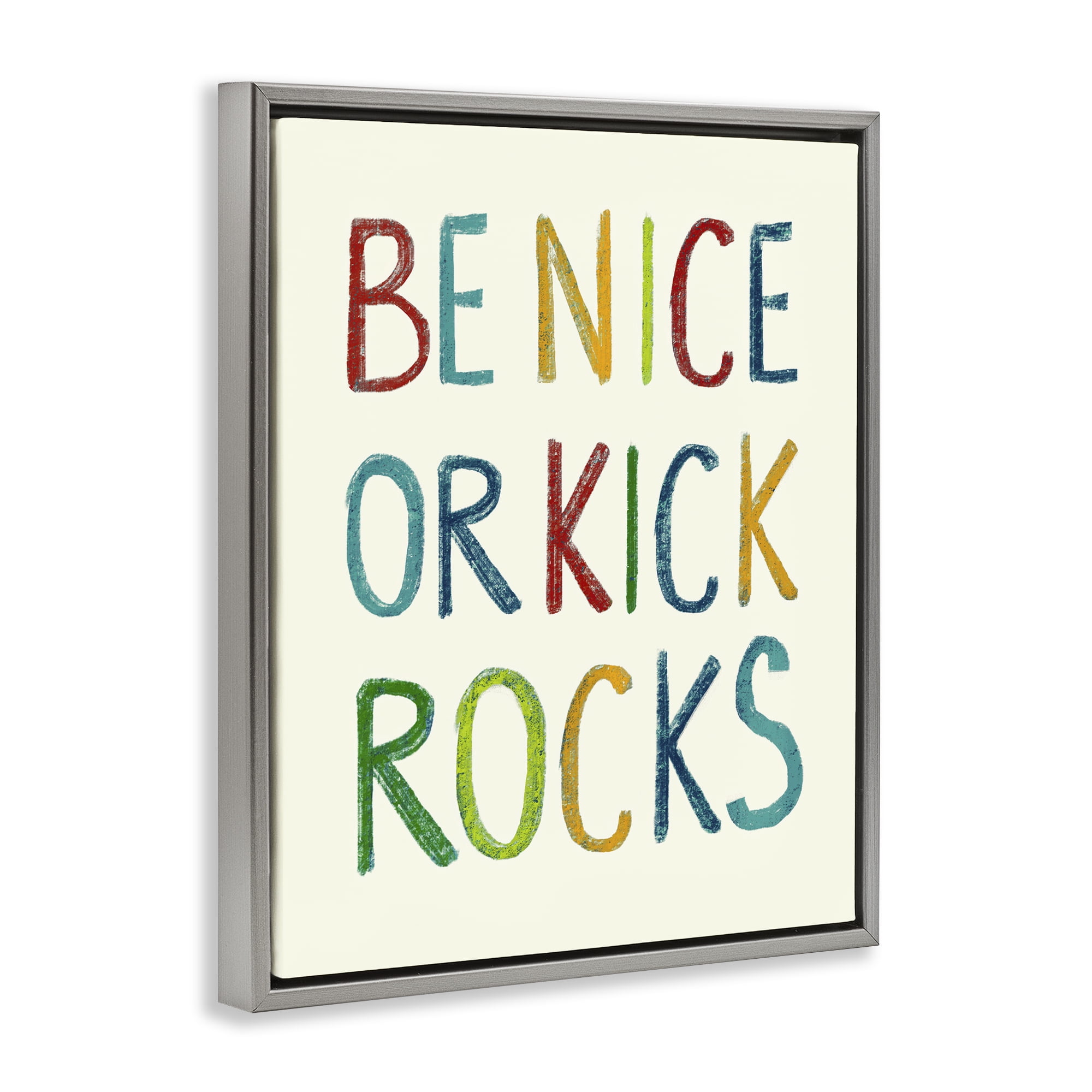 Stupell Industries Be Nice Minimal Phrase Text & Numbers Painting Gray Floater Framed Canvas Art Print Wall Art, 25 x 31
