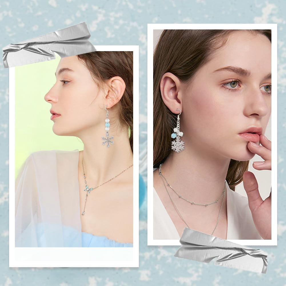 1 Box DIY 10 Pairs Rhinestone Snowflake Charms Christmas Earrings Making Kit Winter Charm Linking Rings Bowknot Connector Charms Faceted Glass Crystal Beads for Jewelry Making Kits Adult