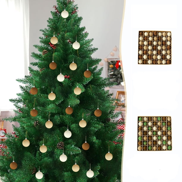 Set de adornos navideños de terciopelo de 49 piezas | Bolas de plástico marrón flokadas 1,18 pulgadas | Textura de terciopelo suave con hebilla metálica y cuerda colgante | Decoración navideña