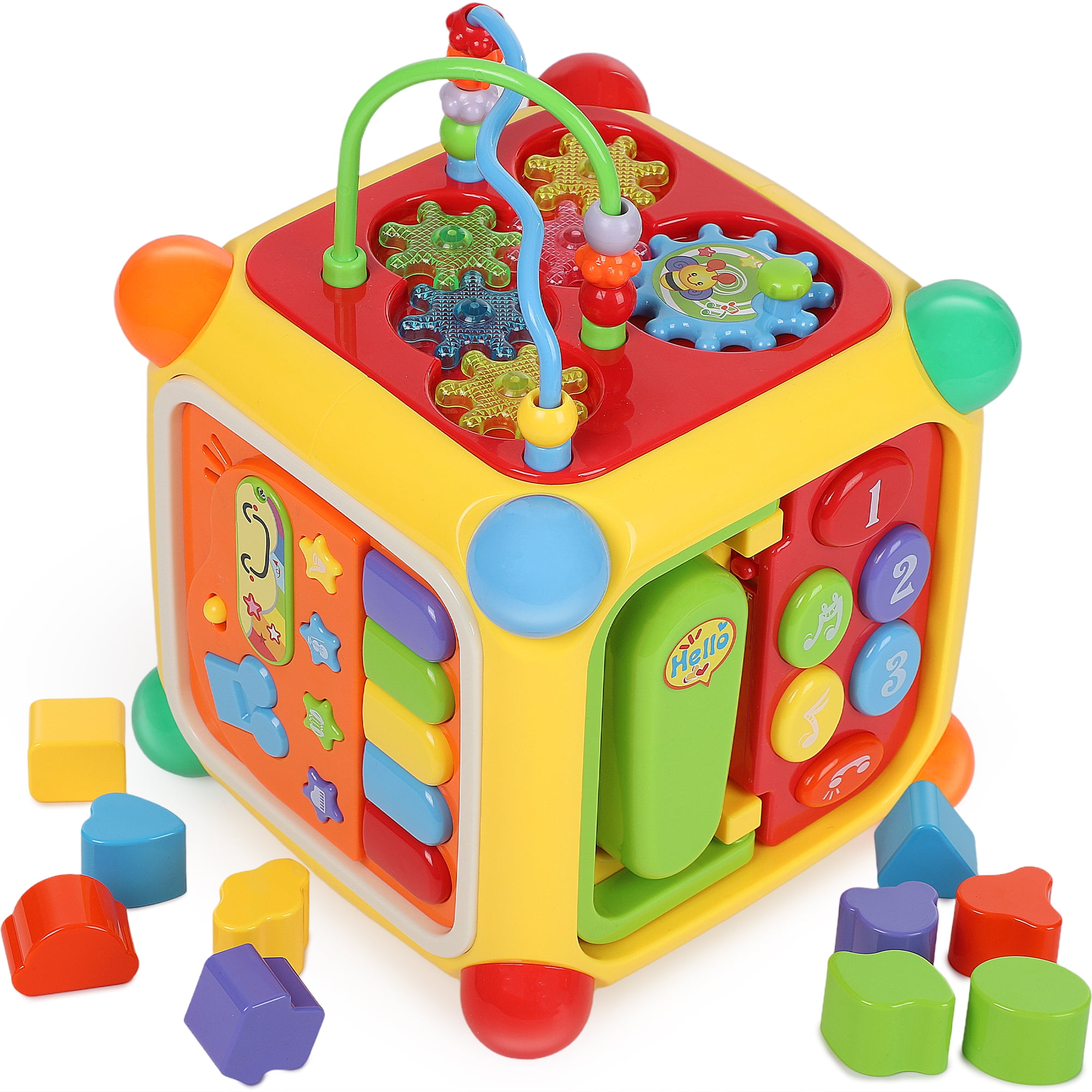 Aikidkit 6-in-1 Baby Activity Cube with Music, Montessori Learning Toys for Toddlers Kids 10-36 Months, for Birthday Christmas Baby Shower Gifts, Colorful