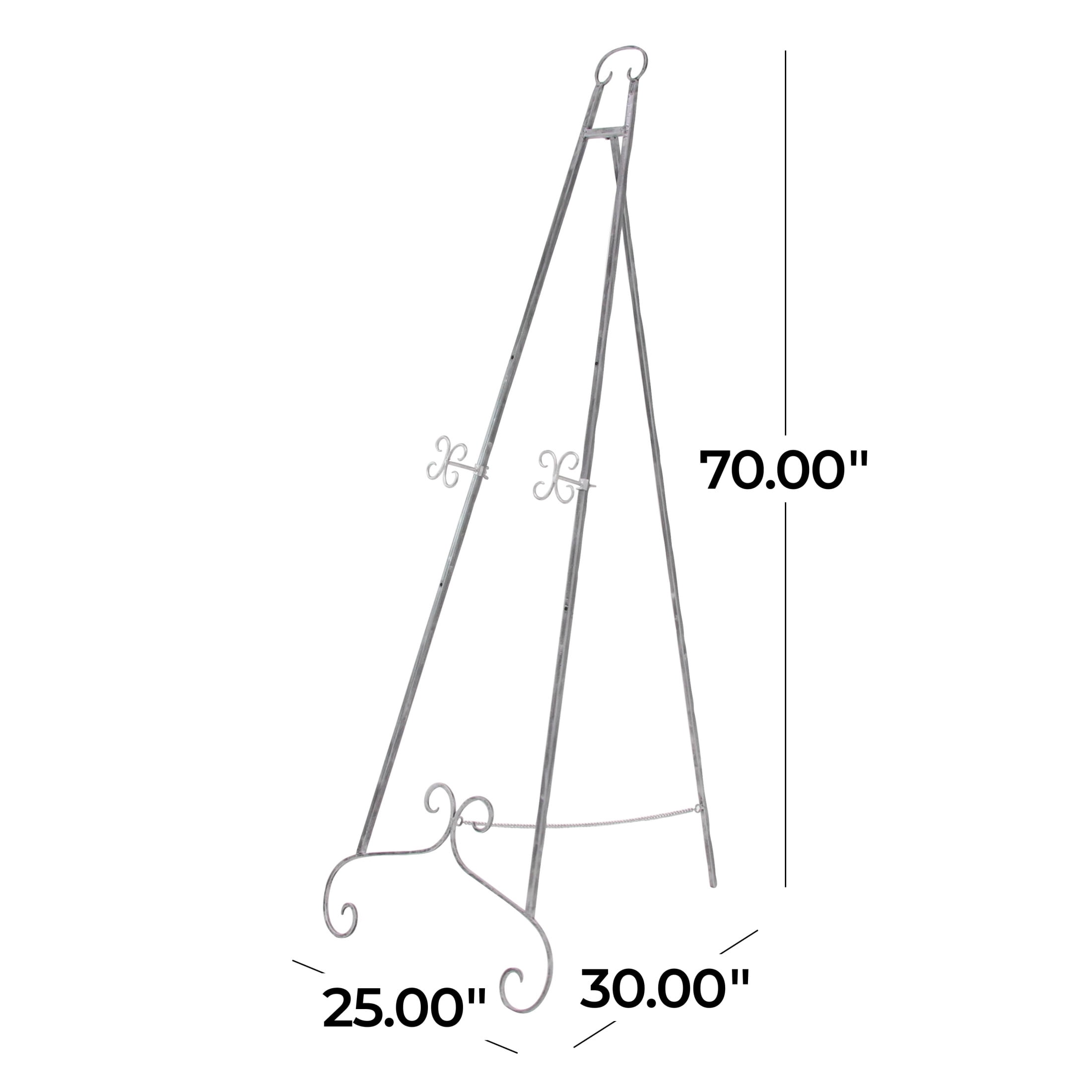 DecMode 25" x 70" Silver Metal Tall Adjustable Floor 3 Tier Scroll Easel, 1-Piece