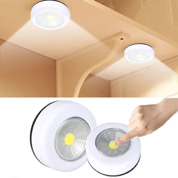 Fmxomd Ultra Thin Wireless LED Touch Lights - Battery Operated Under Cabinet Lighting - Round Puck Lights for Closet, Countertop - Stick On Push Light for Home Decor - Pack of 2