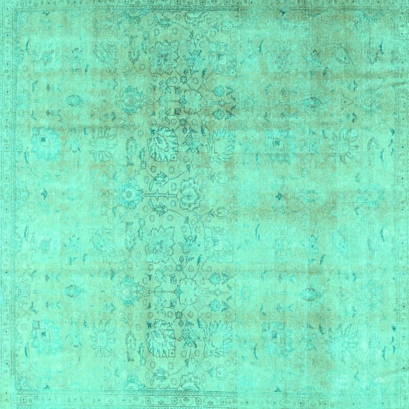 Ahgly Company Machine Washable Indoor Square Persian Turquoise Blue Traditional Area Rugs, 6' Square