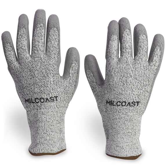 Milcoast Level 5 Cut Resistant Gloves - Polyurethane Palm Coated for Cutting, Kitchen, Garden, Work and Handling - Pack of 3 Pairs (Large)