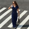 thumbnail image 4 of WQD Womens 2 Piece Set Outfits Lounge Sets Ruched Short Sleeve Tops High Waisted Wide Leg Pants Tracksuit Sets, 4 of 11