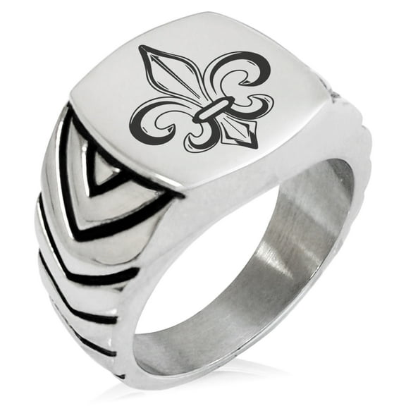 Stainless Steel Valorous Fleur De Lis Chevron Pattern Biker Style Polished Ring
