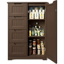 ZOPan Kitchen Pantry with Door and Shelves, Small Food Pantry Cabinet Cupboard, Freestanding Wooden Bathroom Storage Cabinet with 4 Drawers for Kitchen and Dining Room, 11"D x 23"W x 33"H,Dark Brown
