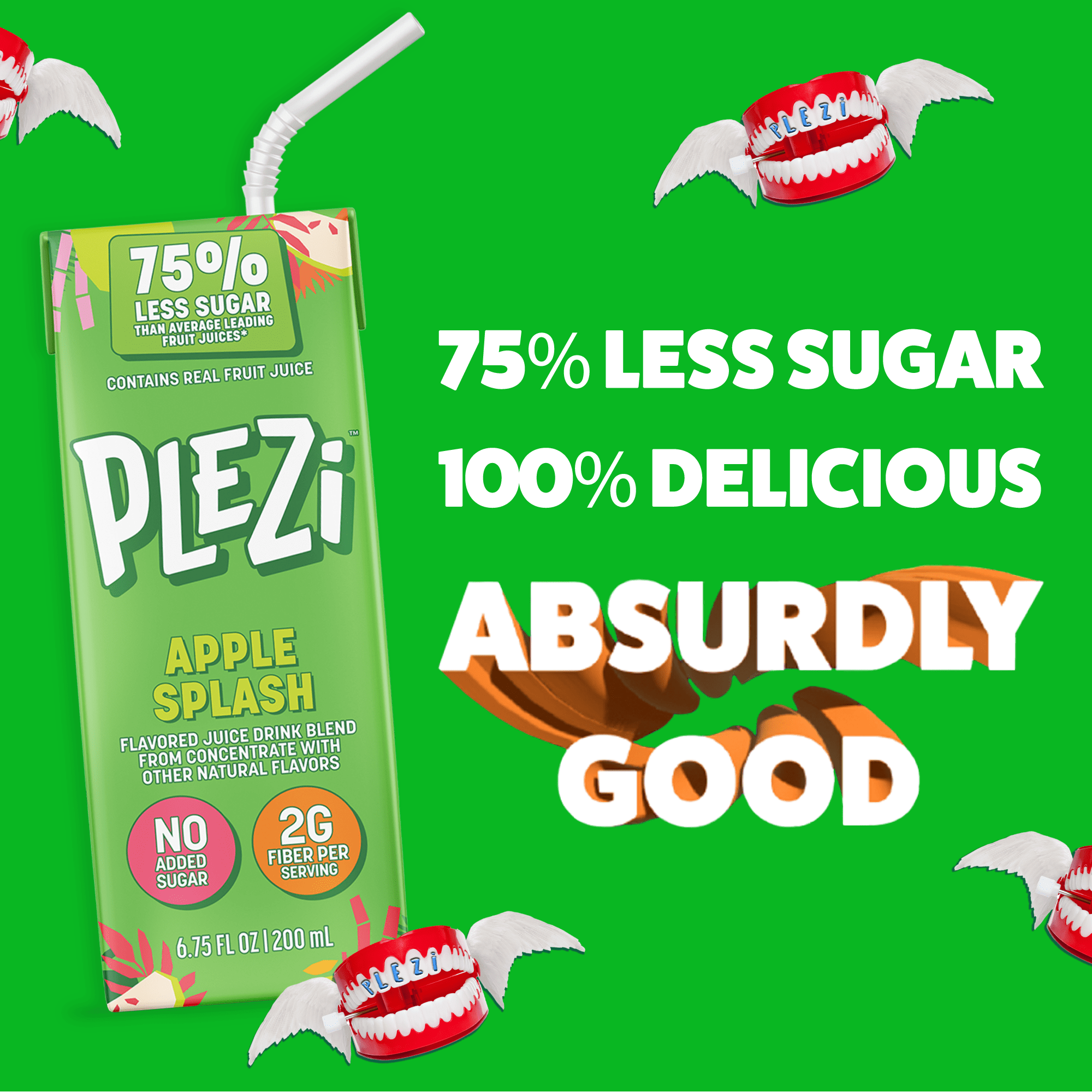 (2 pack) Plezi Apple Splash Kids Juice Drink 6.75oz 8pk Juice Box