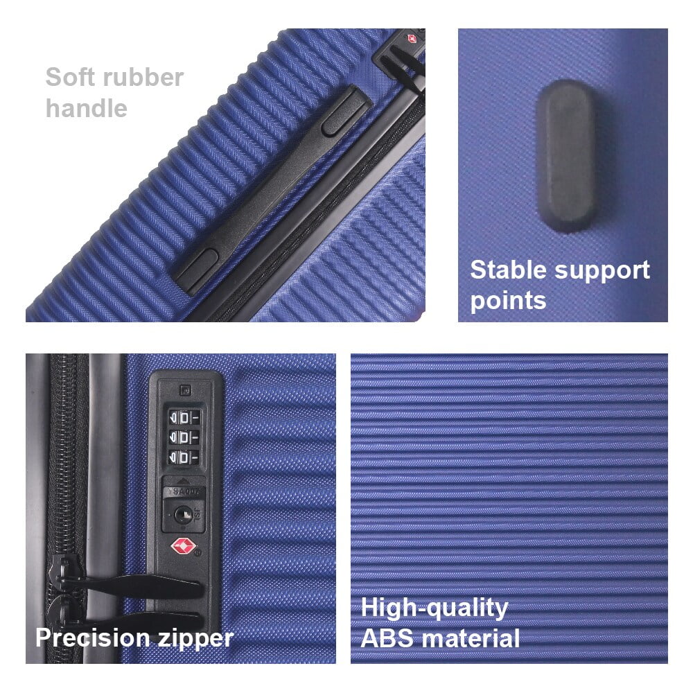 MAYEERTY 3-Piece ABS Luggage Set, Spinner Wheels, TSA Lock, Lightweight Suitcase, Dark Blue