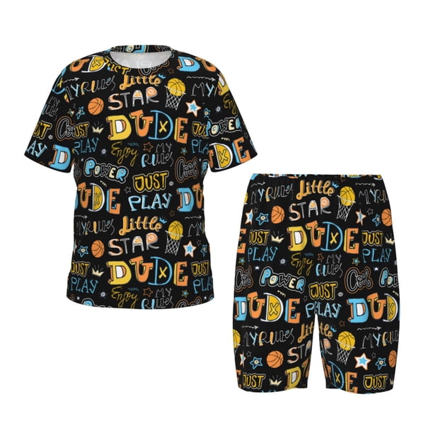 Fotbe Basketball Pijama Estampada de 2 Piezas para Niños – Ropa de Dormir de Manga Corta Cómoda para Niños y Niñas, Camiseta y Shorts de Algodón-4X-Large