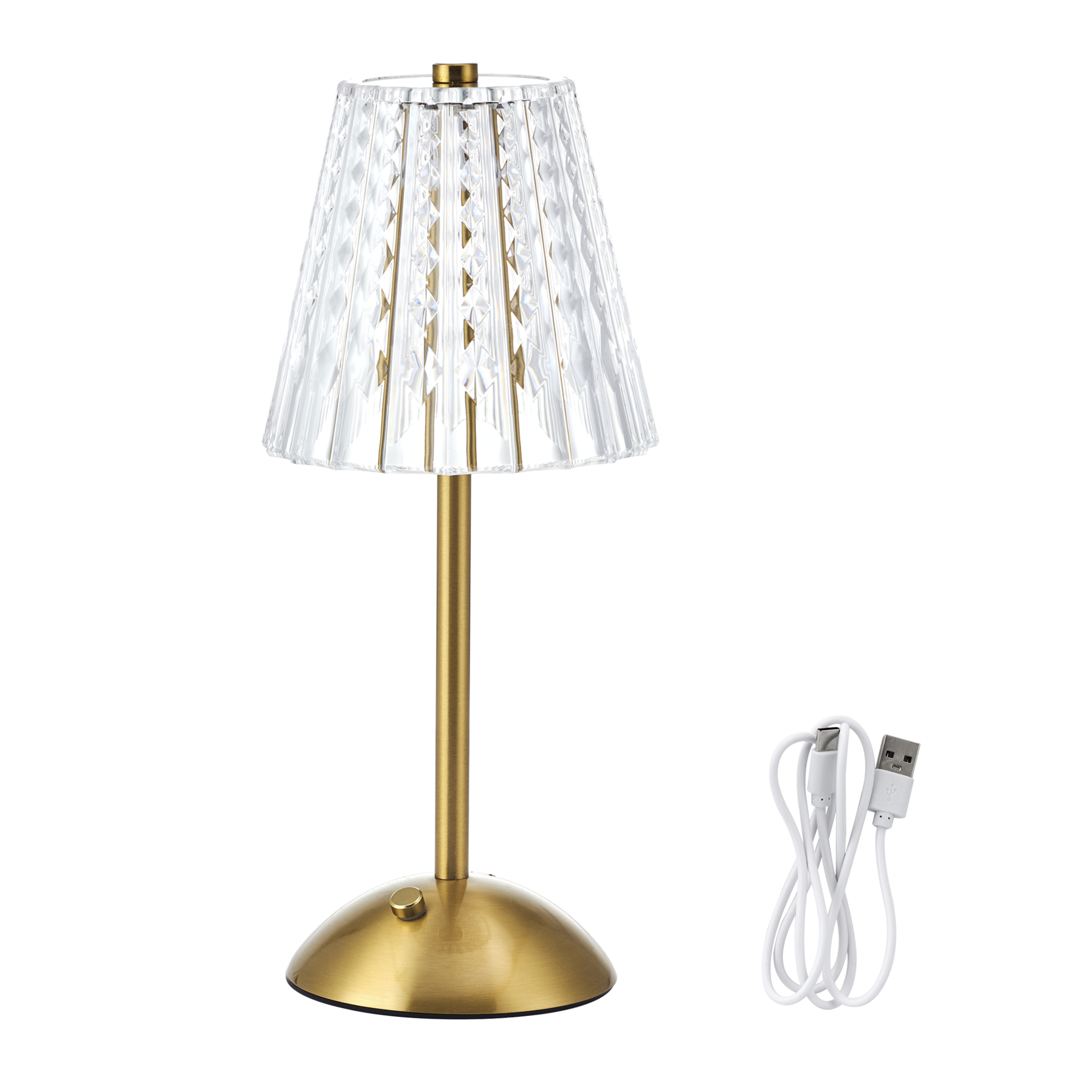 Home Accents 11 inch Acrylic and Metal Rechargeable Cordless LED Lamp with Shade, Clear
