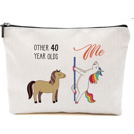40th Birthday Gifts for Women – 1986 Birthday Gifts 40 Old Makeup Bag Linen Beige Zipper Closure Fashion Case