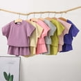 thumbnail image 4 of Odeerbi Kids Boys Girls Two Piece Outfits Cotton Summer Clothes Children Solid Color Short Sleeve Round Neck Blouses T-shirt Loose Leisure Shorts Sets Hot Pink, 4 of 4