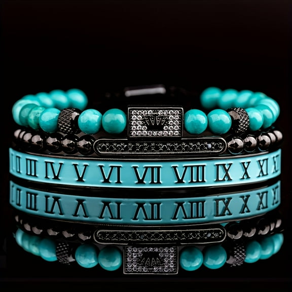 3pcs/Set Luxury Royal King Crown Men Bracelets Roman Numeral Bracelet Unique Design Braided Adjustable Bangle Pulseira,Black