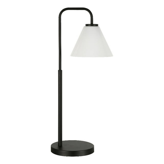 Henn&Hart Lampe de Table Moderne en Arc de Métal avec Forme Conique en Lait Noir/blanc