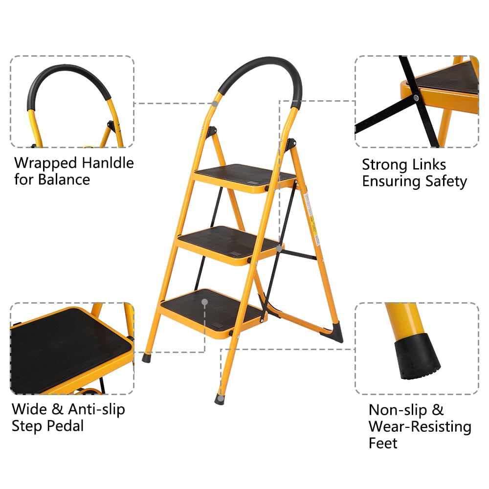 Private Jungle Folding 3 Step Ladder Portable Space Saving Lightweight Ladders with Sturdy Steel and Anti-Slip Wide Pedal, Multi-Use for Household, Market, Office (330 Lb) Private Jungle Folding 3 Step Ladder Portable Space Saving Lightweight Ladders with Sturdy Steel and Anti-Slip Wide Pedal, Multi-Use for Household, Market, Office (330 Lb)