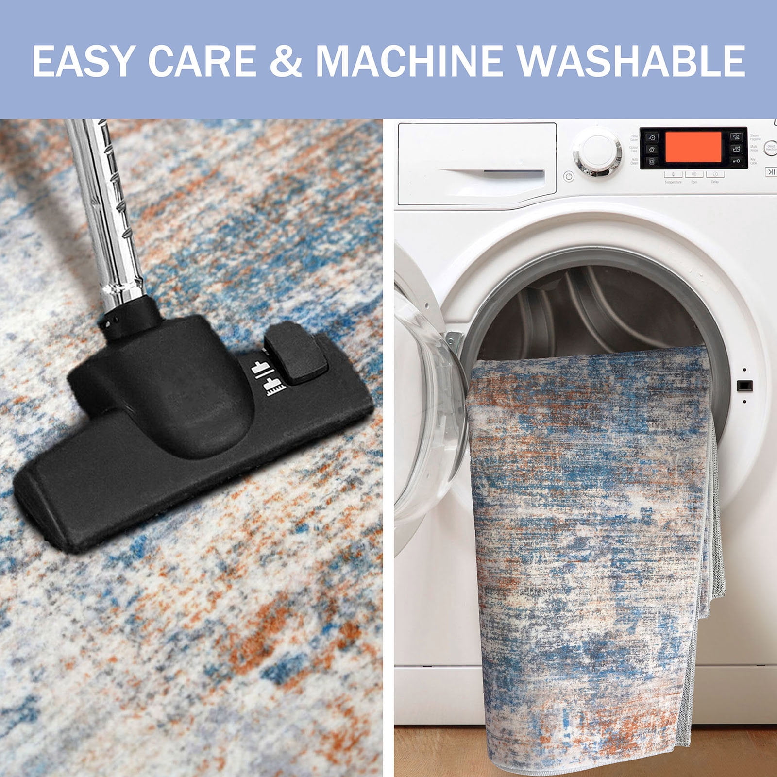 iOhouze Washable Rugs 3x5 ft Entryway Rugs Abstract Non Slip Area Rug Printed Faux Wool Soft Kitchen Rugs Indoor Rugs for Entrance Foyer Living Room Bedroom, Blue/Rust/White