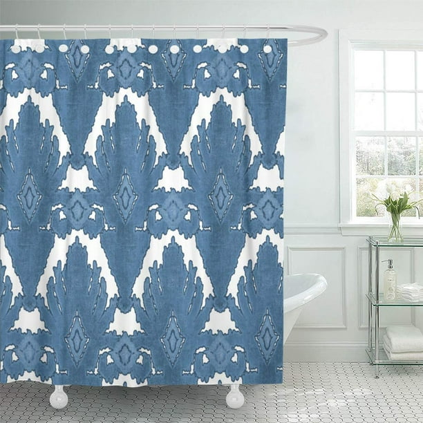 Atabie Industrial Blue And White Ikat, Grey Ikat Shower Curtain Liner