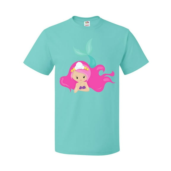 Inktastic Cute Mermaid, Pink Hair, Green Tail T-Shirt