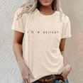 thumbnail image 2 of XIAONU Womens T Shirts Vintage Letter Printed Crew Neck Pullover Tees Short Sleeve Casual Slim Fit Comfor Simple Tshirt, 2 of 4