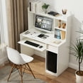 thumbnail image 2 of Topbuy Computer Desk with Storage Shelf Wooden Writing Desk w/ Hutch Office Desk with CPU Stand & Keyboard Tray, 2 of 10