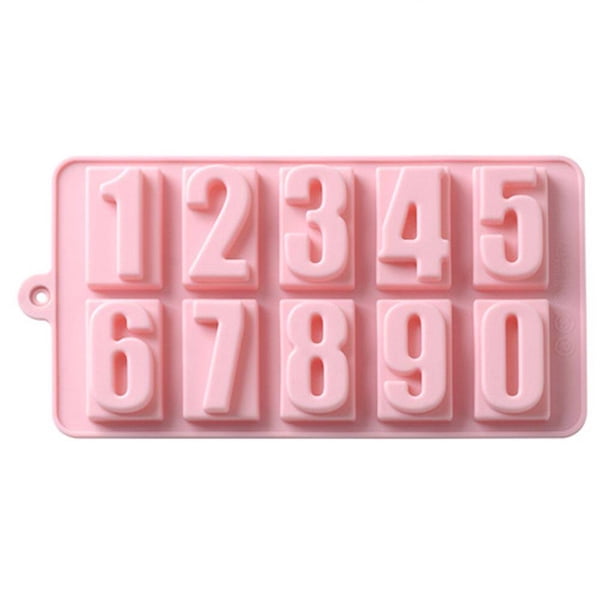 Cateissary Molde decorativo para pasteles de cumpleaños con forma de números, 10 ranuras, caramelo, pudín, Chocolate, molde de silicona, Herramientas y accesorios para hornear Rosa