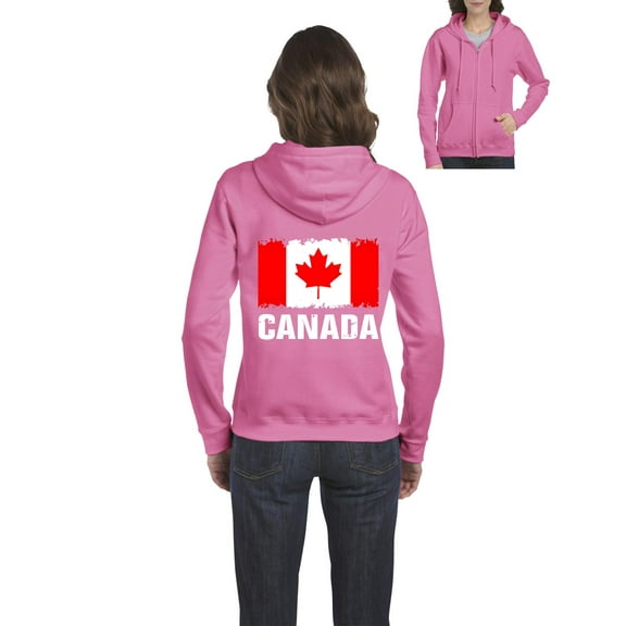 Womens Canada Flag Full-Zip Hooded Sweatshirt