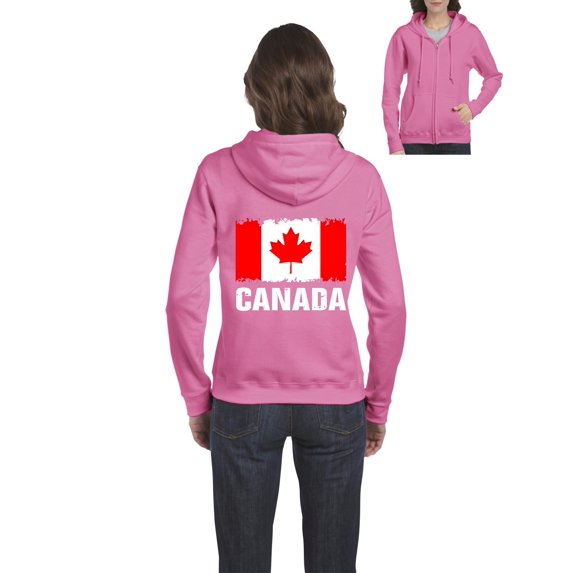 Womens Canada Flag Full-Zip Hooded Sweatshirt